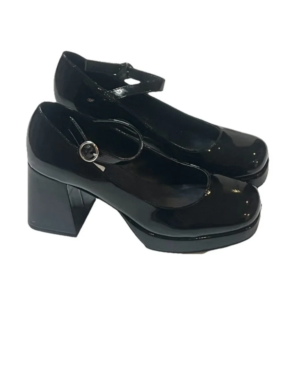 Steve Madden Tiffany Black Platform Patent Leather Mary Janes Sz 9 Chunky Goth
